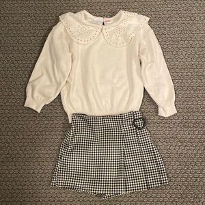Zara Crochet Collar Sweater & Plaid Skort